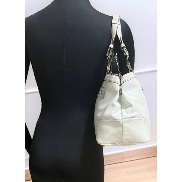 Y2K Coach F11345 Hamptons Leather Striped Satchel Bag & Mini Signature Wristlet - Picture 11 of 16